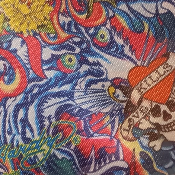 Ed Hardy by Christian Audigier tiger faces multicolor PVC make up pouch - Picture 9 of 14